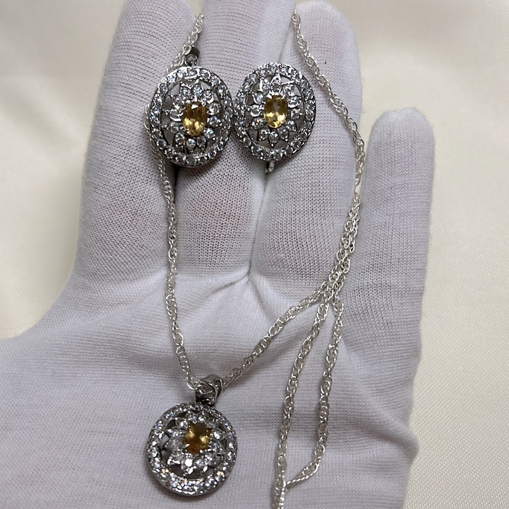 Yellow citrine original stone & American diamonds 925 mark silver jewelry #291 - Picture 5 of 15